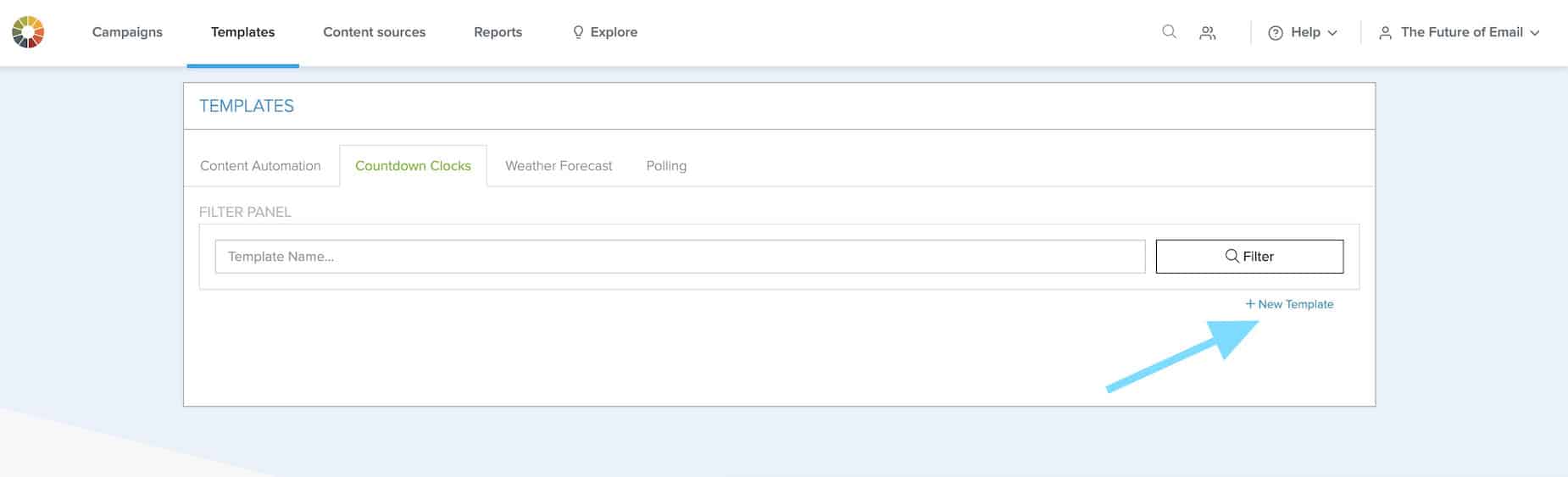 Select the Countdown Clocks tab in the Templates section. Then click the “+New Template”.
