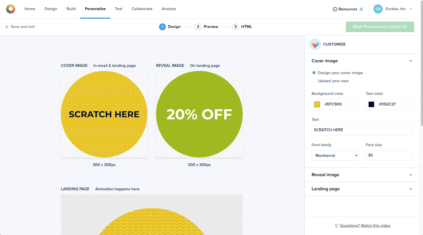 Screenshot of Litmus Personalize Scratch-Off builder