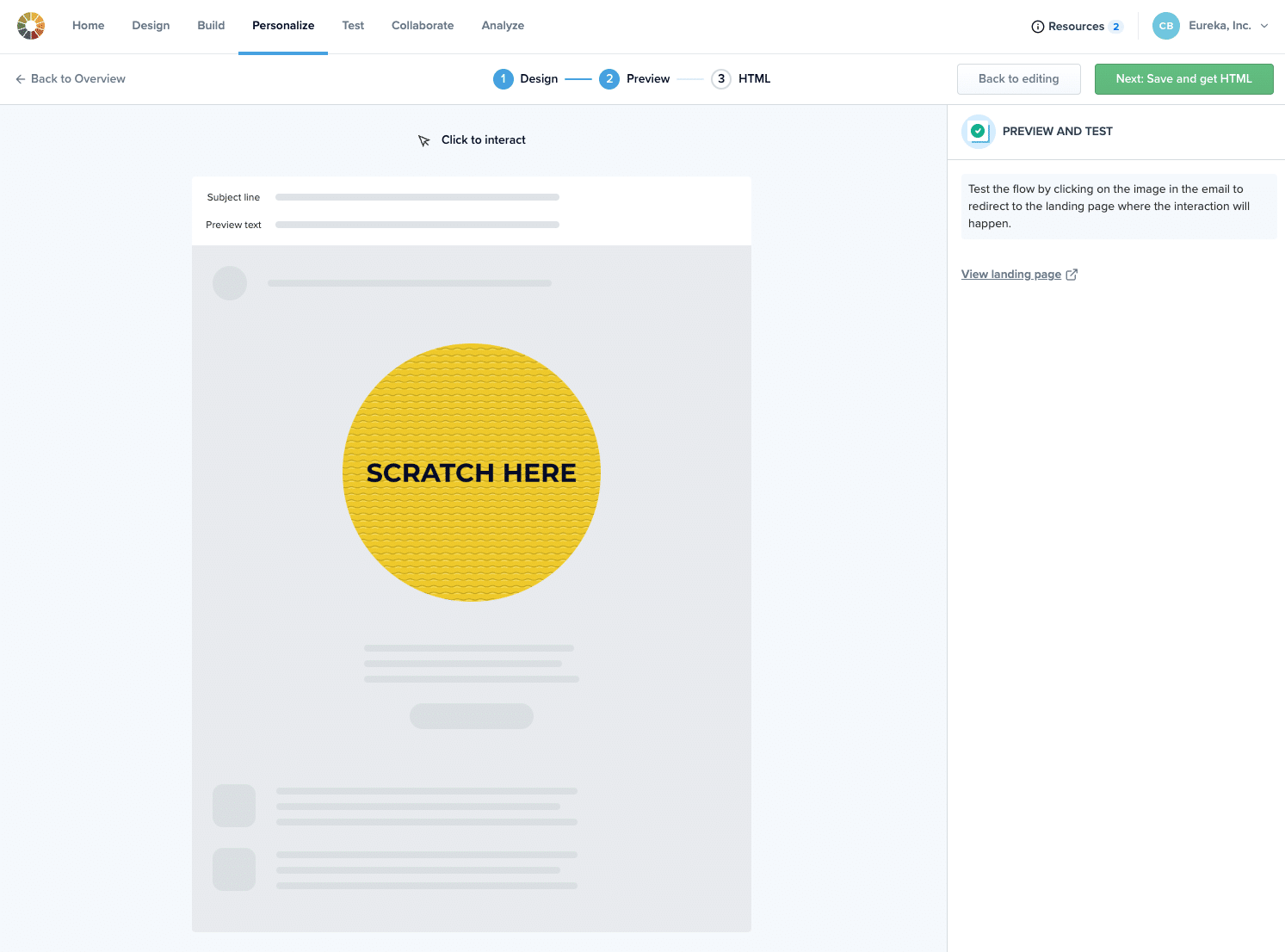 Screenshot of the Litmus Personalize Scratch-Off builder Preview step