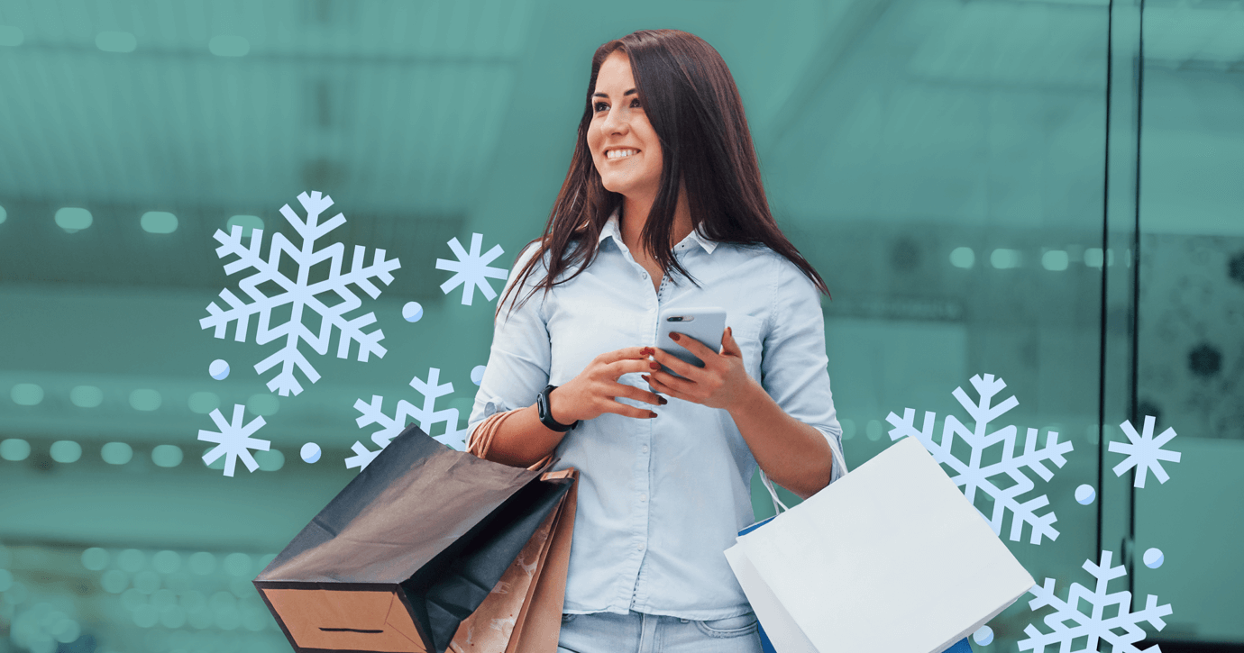 person shopping with illustrated snowflake