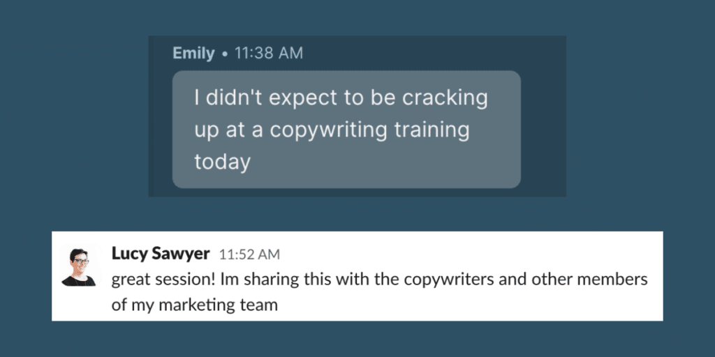 Two comments from Lianna Patch's copywriting session at Litmus Live.