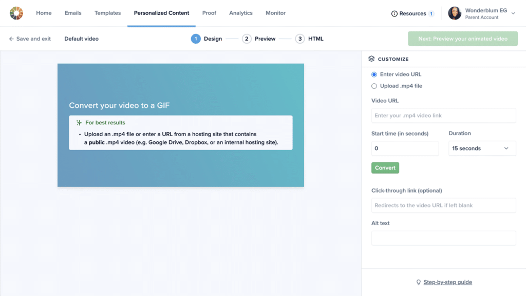 an embedded animated video in Litmus Personalize