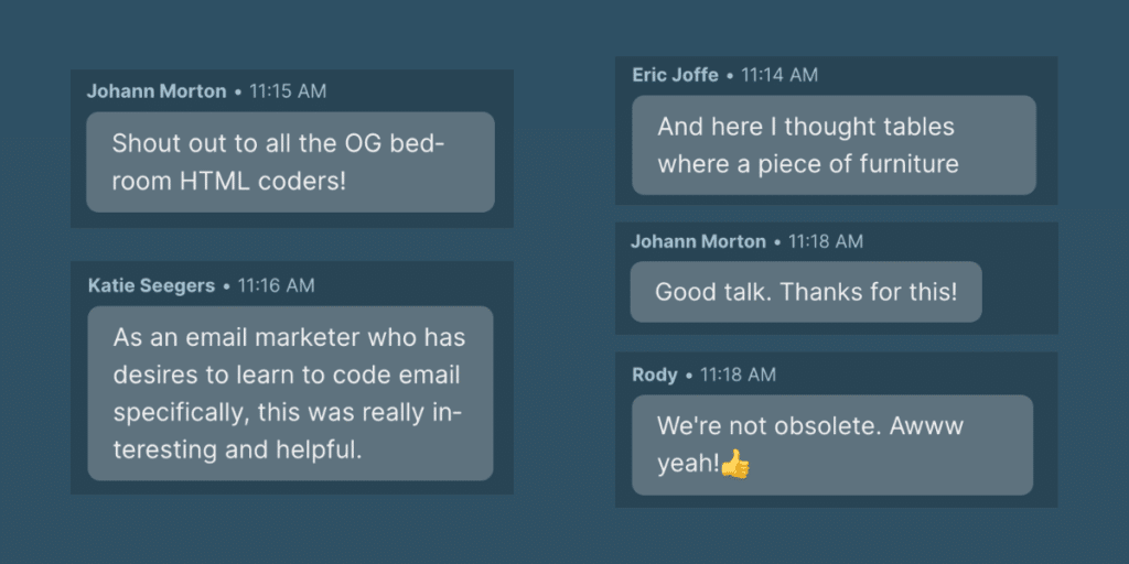 Five comments from attendees during Jay Oram's session at Litmus Live