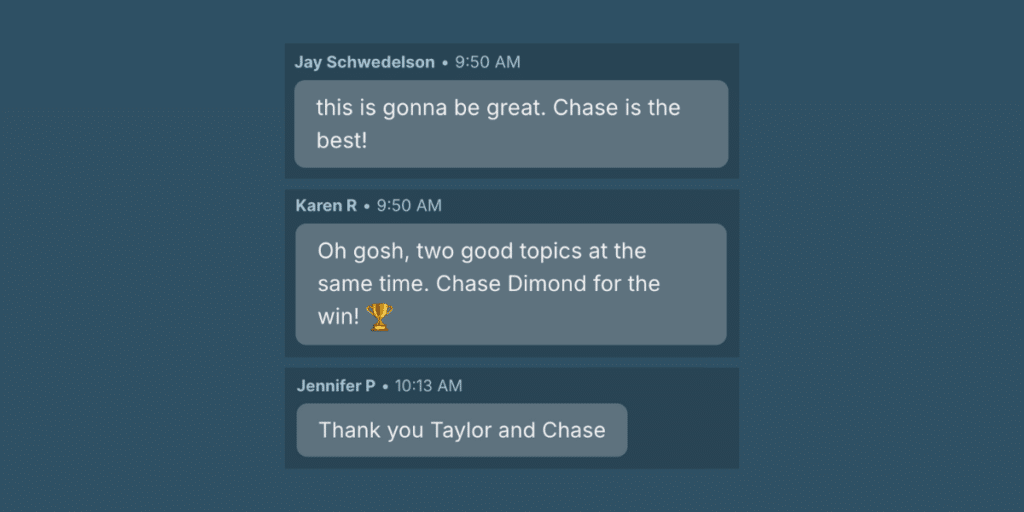 Three screenshots of comments from Chase Dimond's email optimization session