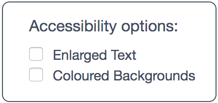 Litmus accessibility switcher options "enlarged text" and "coloured backgrounds"