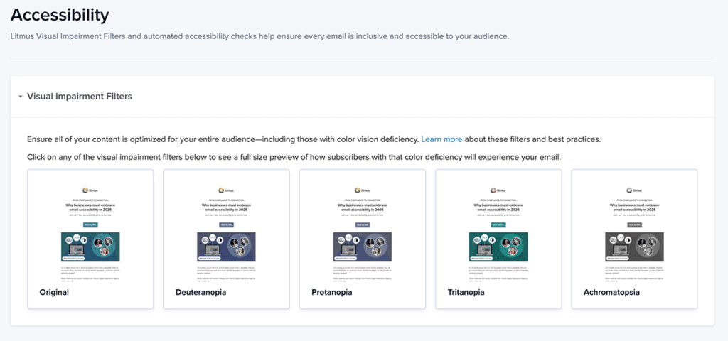 Five colorblind checks that can be run in Litmus to make sure emails can be read by everyone.