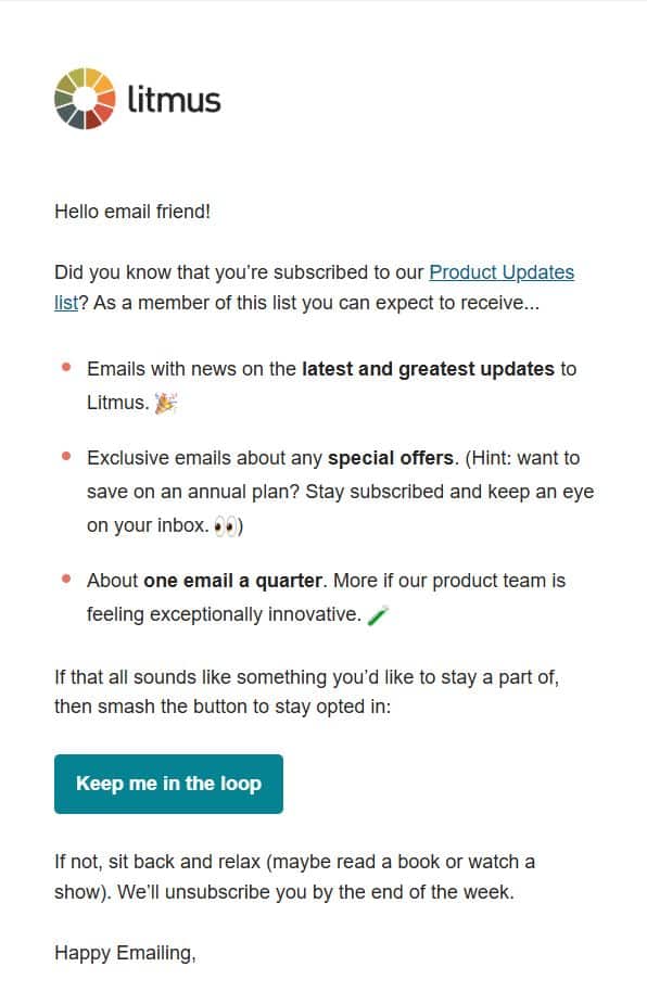 An example of a re-engagement email from Litmus