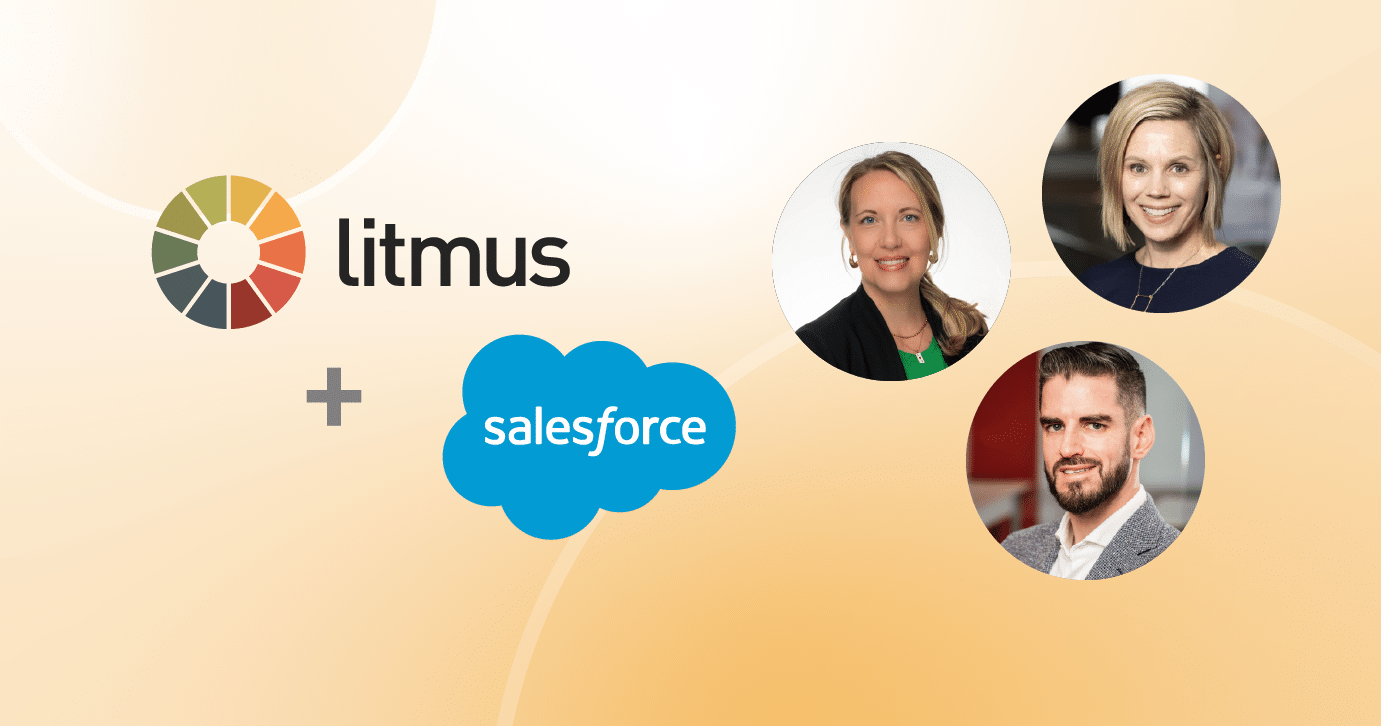 Litmus and salesforce logos with headshots of the three panelists