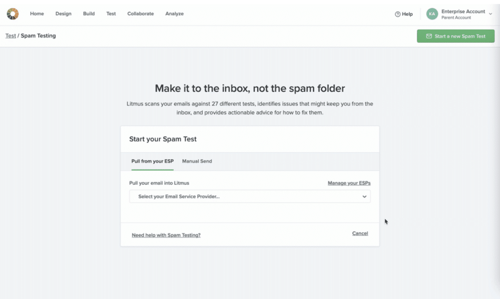 Screenshot of a Litmus Spam Test to validate your authentication records and check blocklists