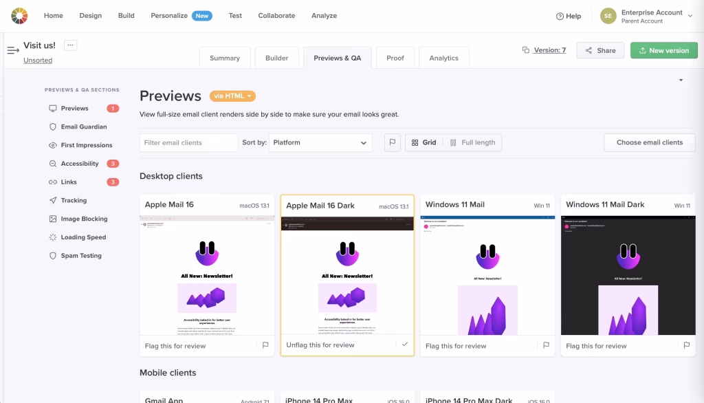 Screenshot of Litmus email Previews