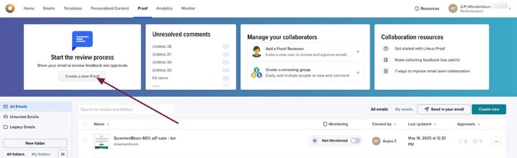 Screenshot of Litmus Proof for QAing emails
