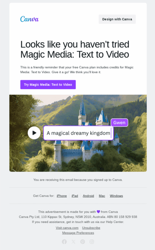 Canva email reminder subscribers to use unused credits