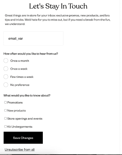 ThirdLove frequency email example to gather more first-party data