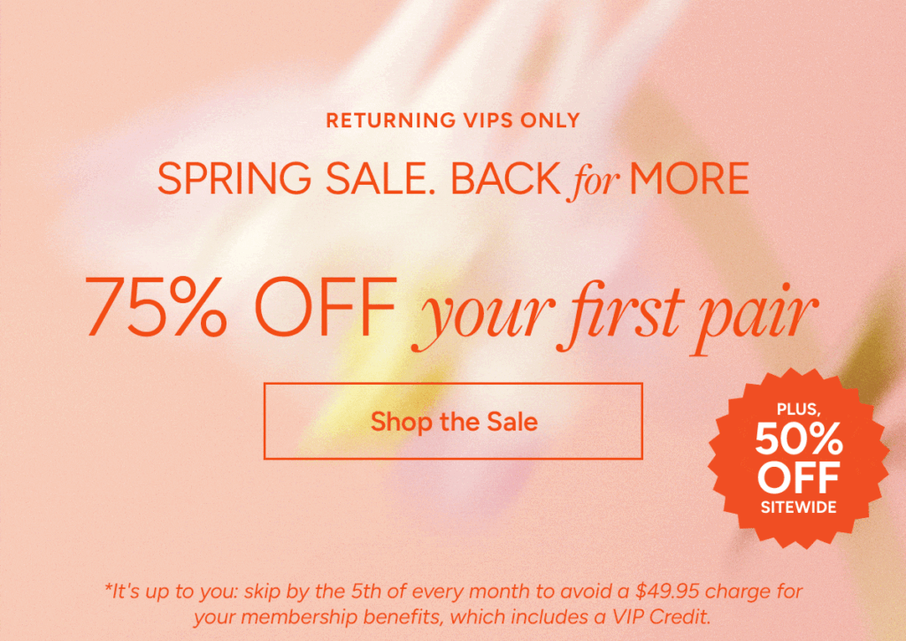 Just fab micro animation of the CTA button for a 75% off sale plus 50% off site wide