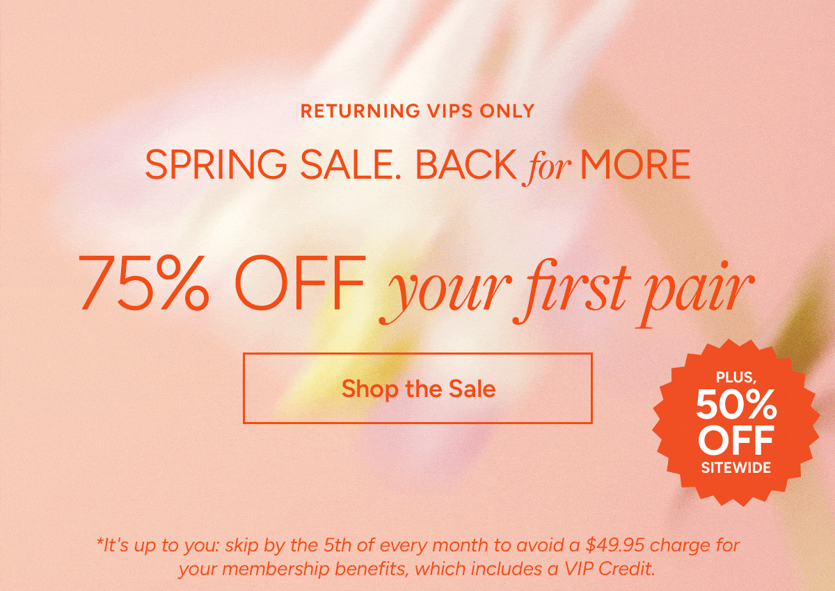 Just fab micro animation of the CTA button for a 75% off sale plus 50% off site wide