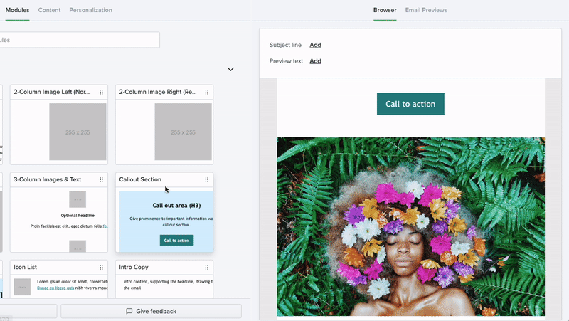 With intuitive drag and drop email creation in Litmus, it's never been easier and faster to send quality, on-brand emails